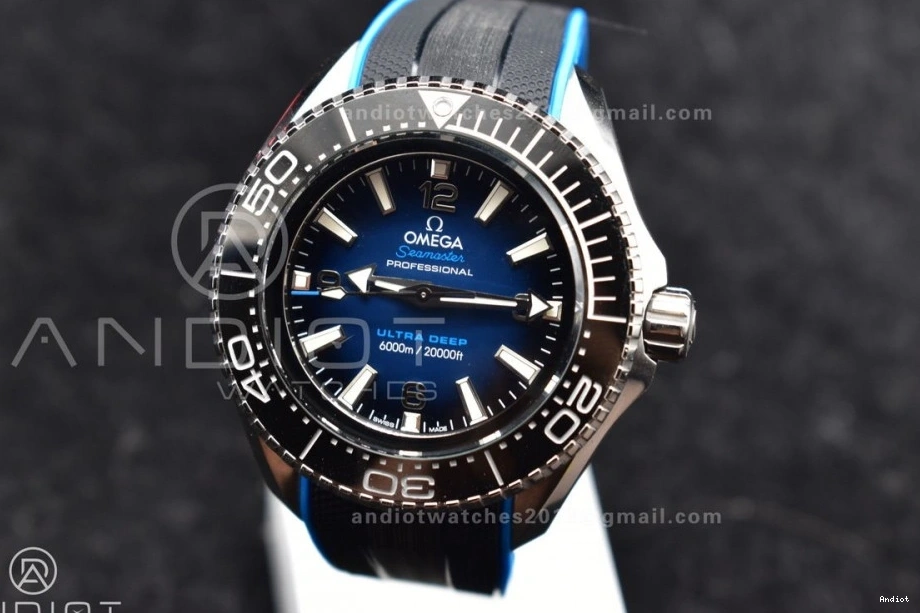 6000M Ceramic SS Black on 1:1 Bezel TF Blue Black Best Edition Deep A2824 Dial Ultra Seamaster Rubber Strap 1220